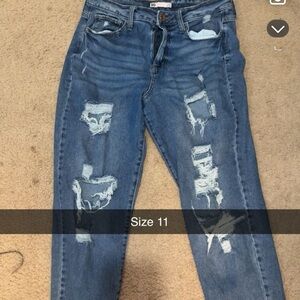 SO Women's Distressed Blue Boyfriend Jeans